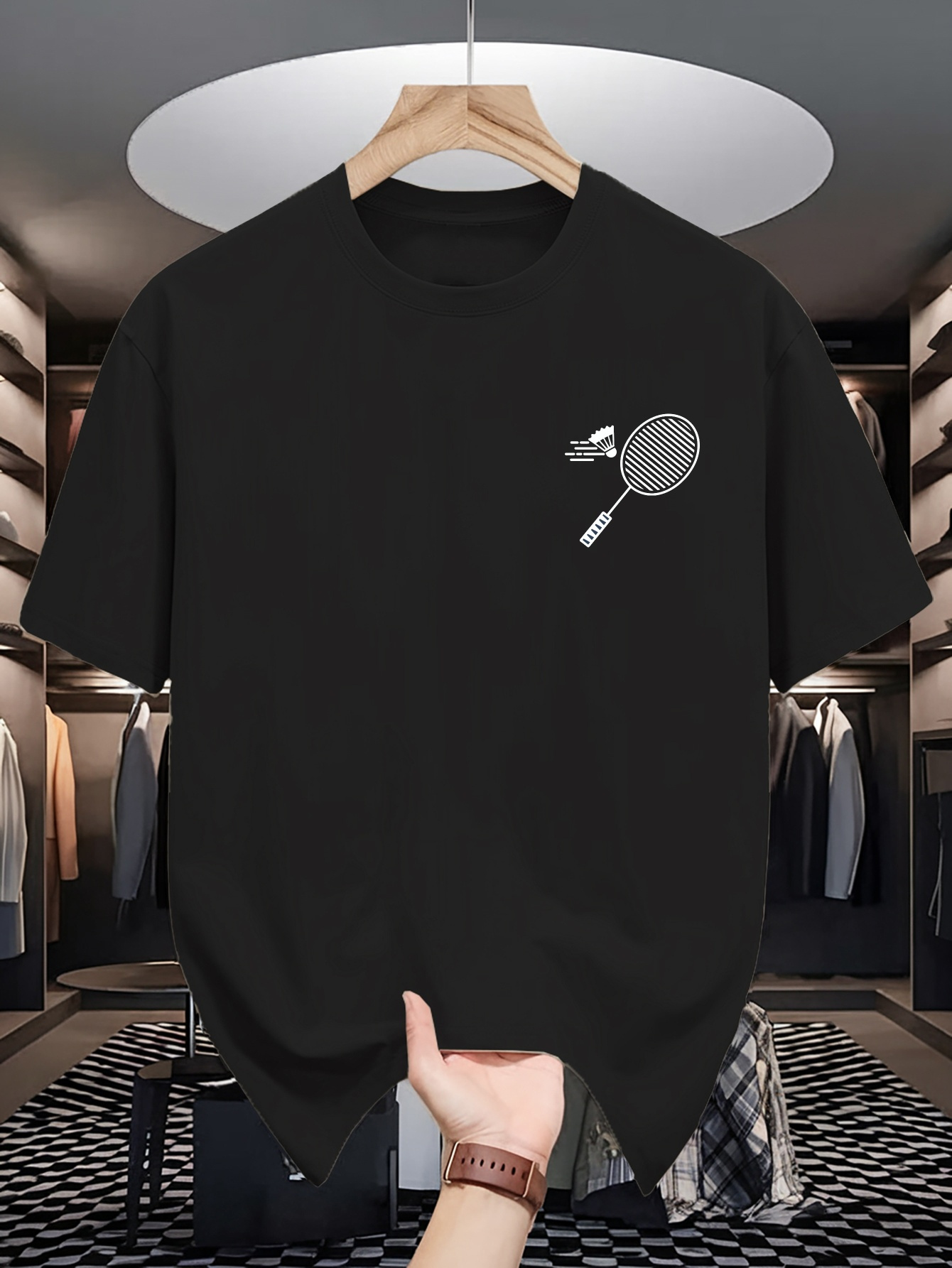 Badminton Emoji - Mens Crew Neck T Shirt Minimal